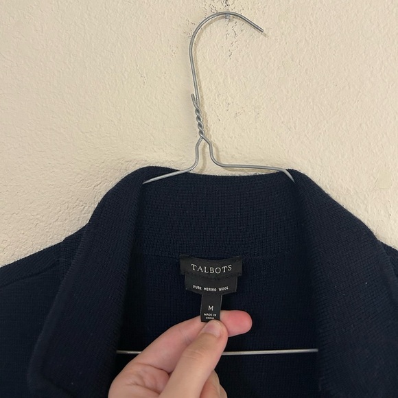 Talbots Merino Wool Knit Navy Cardigan Sweater Pockets Dark Academia Button Up M - Picture 6 of 7